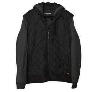 Zoo York Men's Large Puffer Jacket Hooded Full Zip Up Black and Grey Ribbed